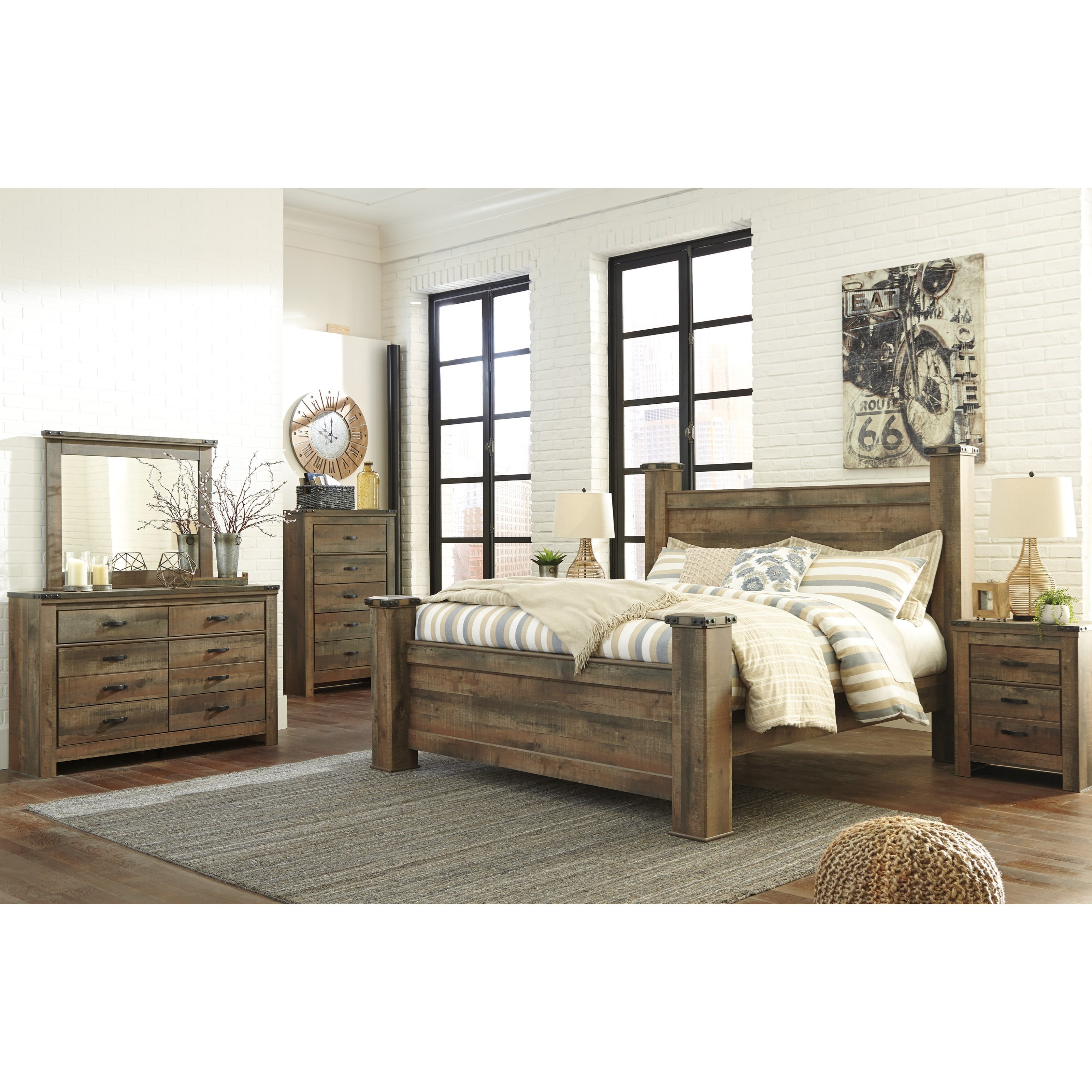 Ashley Signature Design Trinell B446B45 Rustic Look King Poster Bed